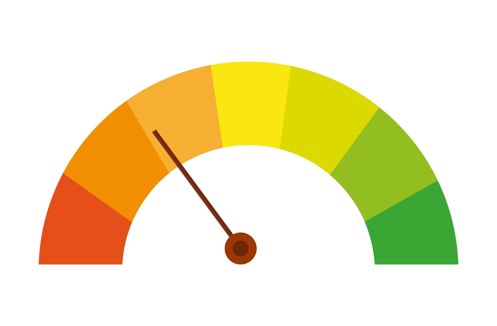 Indicator gauge with arrow and dial. Colored measuring semicircle scale.