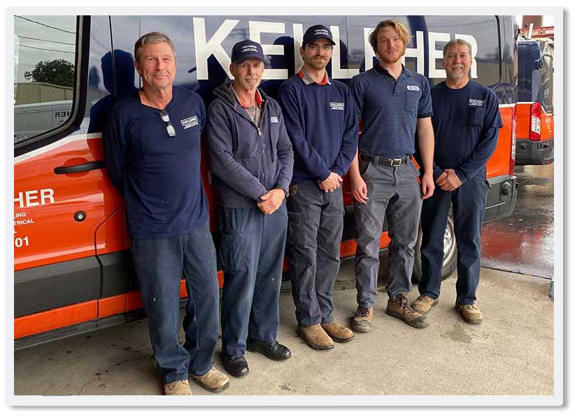 Kelleher HVAC’s electricians: Steve, Jim, Skylar, Brandon, and Rob