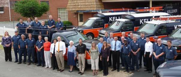 Aerial picture of the Kelleher team near their work vehicles